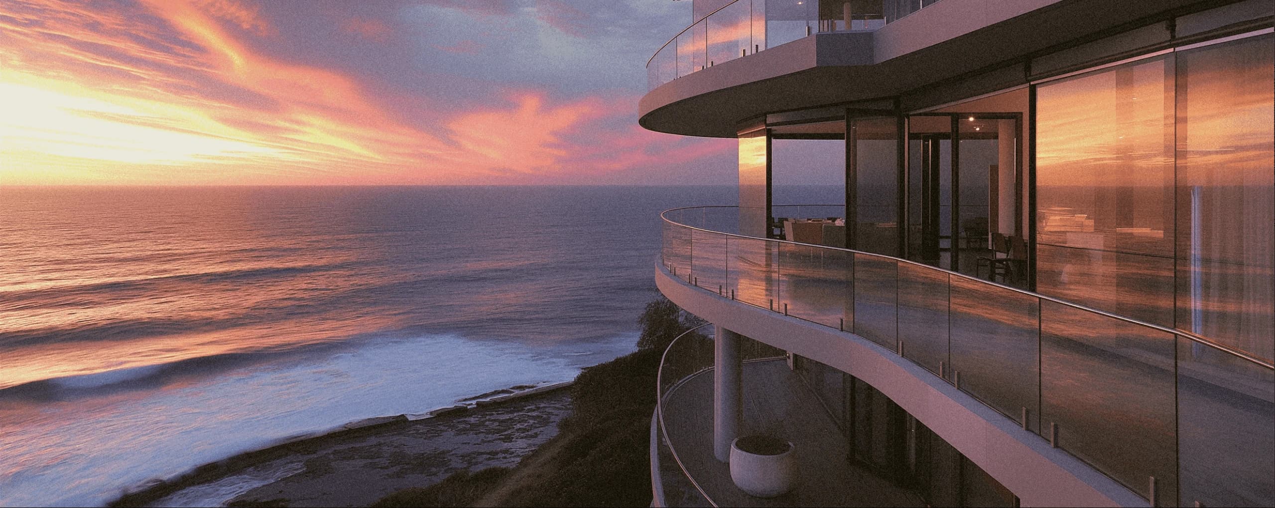 Sunset coastal building