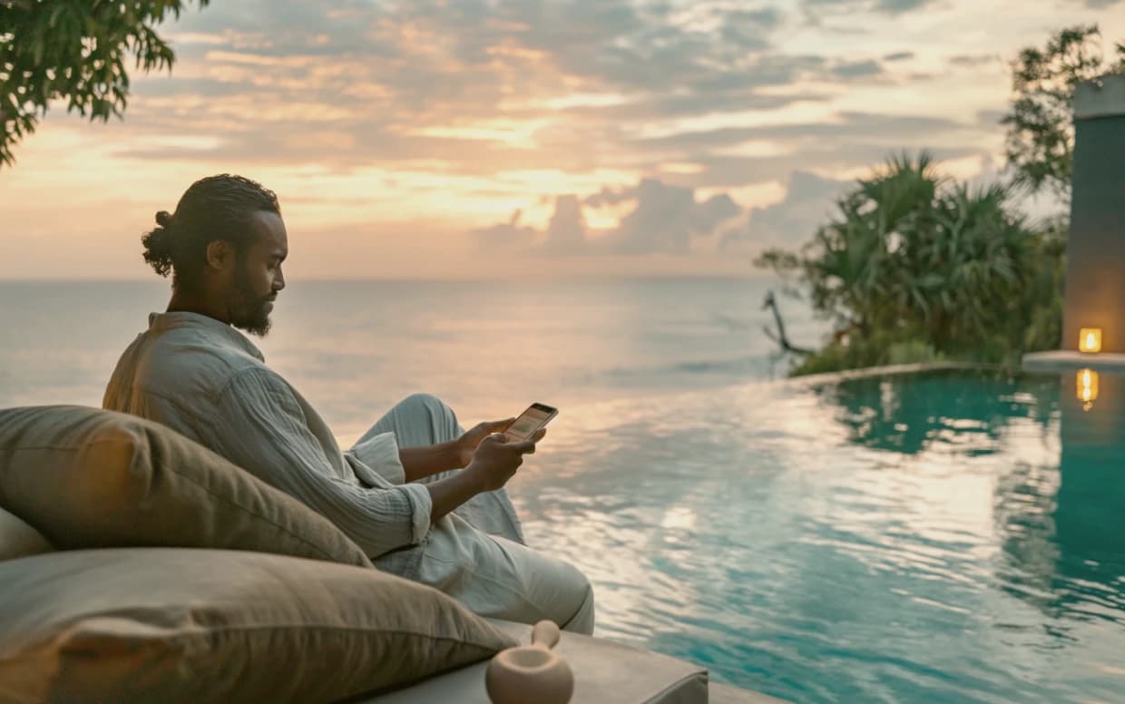 Owner relaxing by pool
