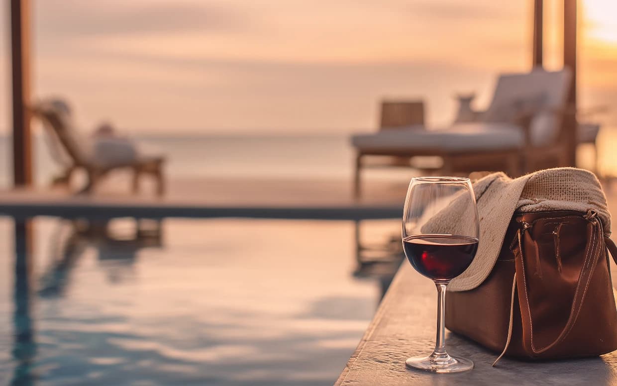 Wine glass by pool